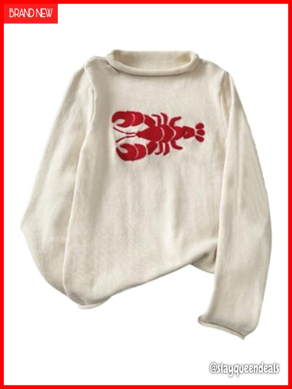 Cozy Lobster Sweater Roll Neck Pullover Loose Knit Top